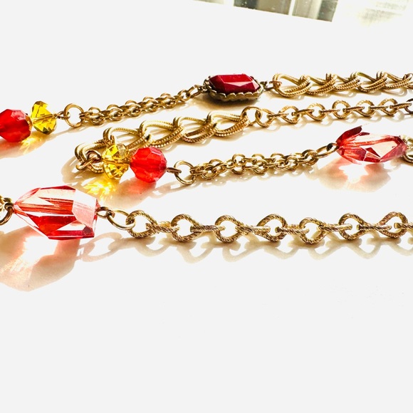 Necklace 39"LONG HOLIDAYCOLORS : Cranberry.Amber.Citrine all acrylic, rich tones - Picture 1 of 9